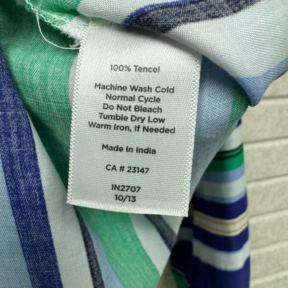 Talbots Striped Tunic Shirt Blue Green Long Sleeve Mandarin Collar SP Petite - Picture 7 of 11